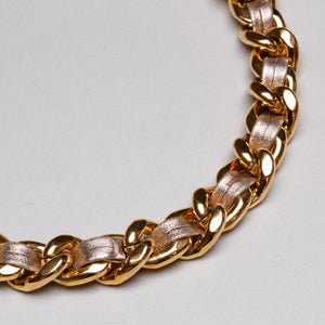 Vintage Gold Chain Necklace with Pink Stones