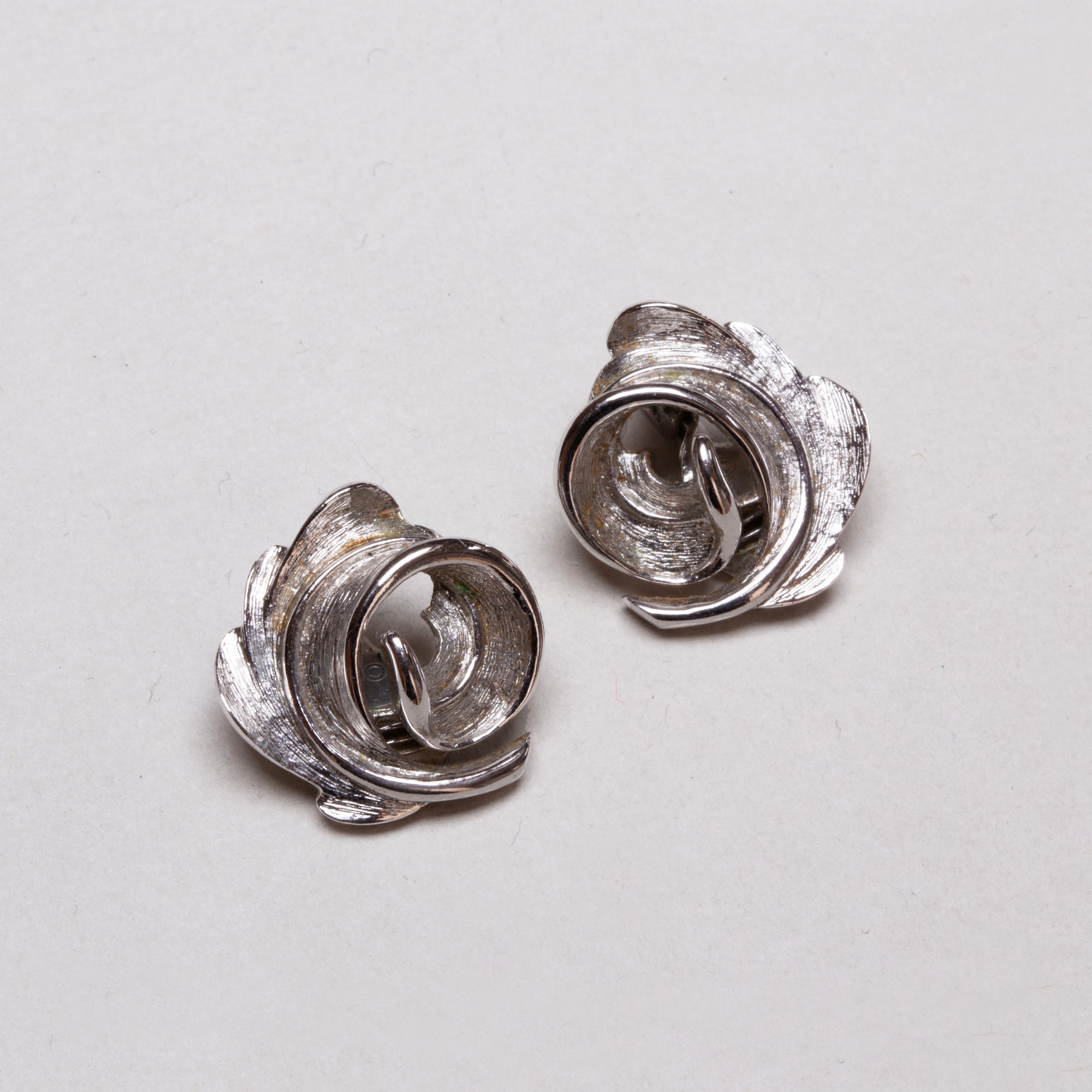 Vintage Silver Rose Clip-on Earrings