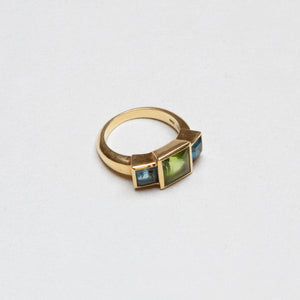 Vintage 18ct Gold Ring with Peridot and Blue Topaz