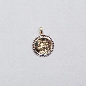 18ct Gold St. Christopher Pendant Charm with Blue Sapphire