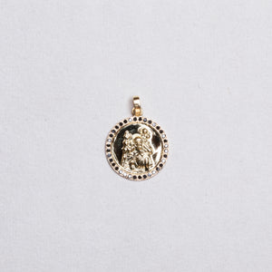 18ct Gold St. Christopher Pendant Charm with Black Diamonds