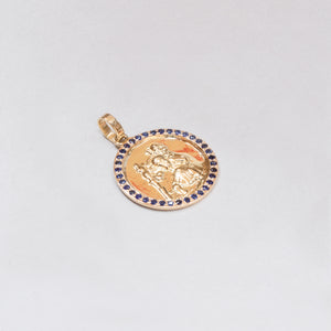 18ct Gold St. Christopher Pendant Charm with Blue Sapphire