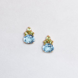 Vintage "Kiki Classics" Oval Blue Topaz and Peridot Petal Earrings