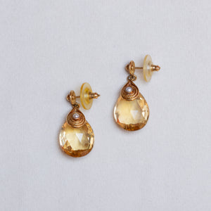 Vintage Drop Earrings with Citrine and Pearl