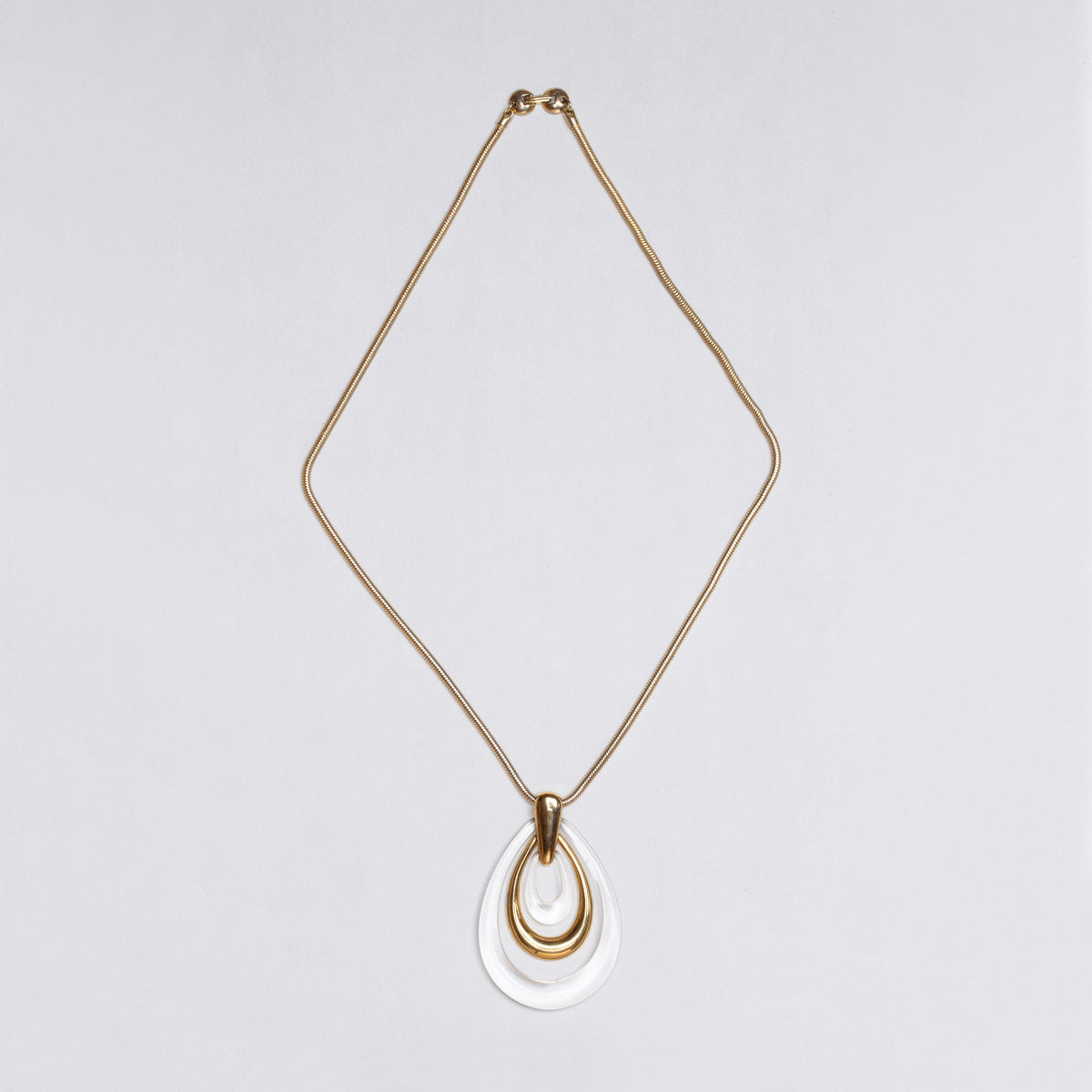 Vintage Trifari Gold Snake Chain Necklace with 'Teardrop' Pendant
