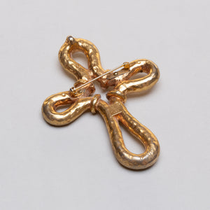 Vintage Alexis Lahellec Costume Gold Cross Brooch