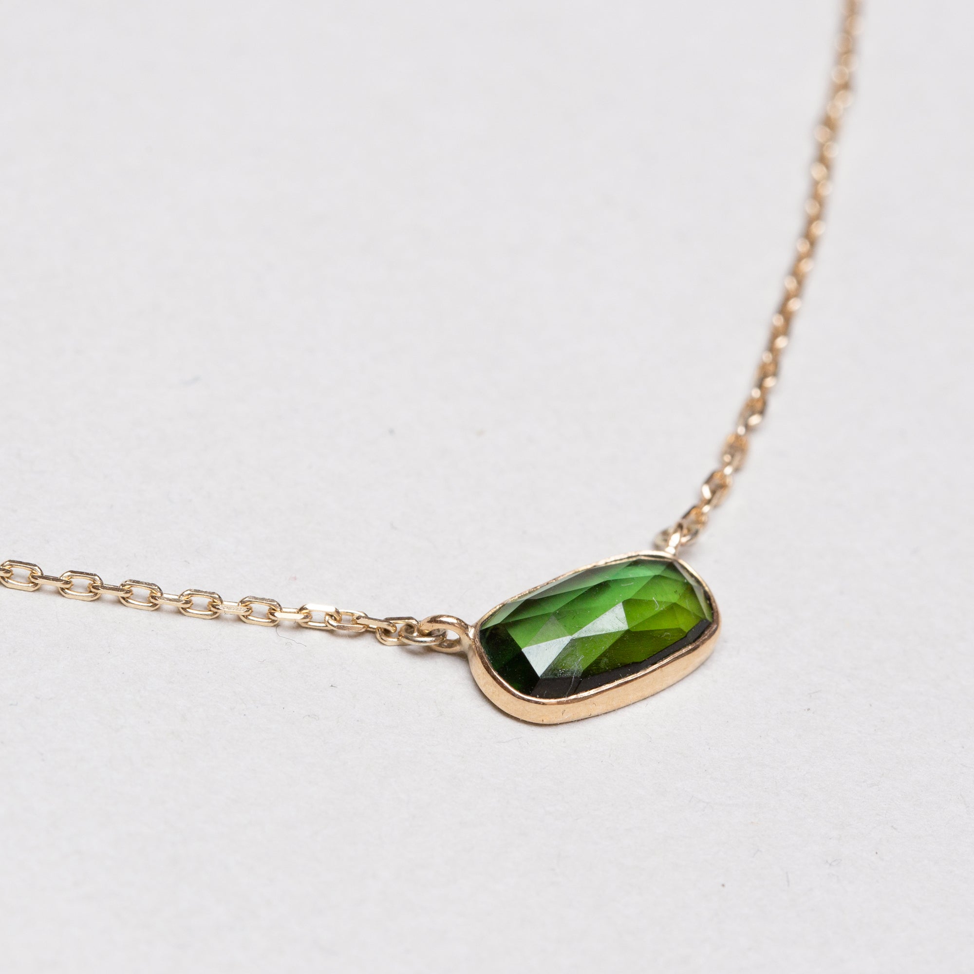 Gold Chain Necklace with Green Tourmaline