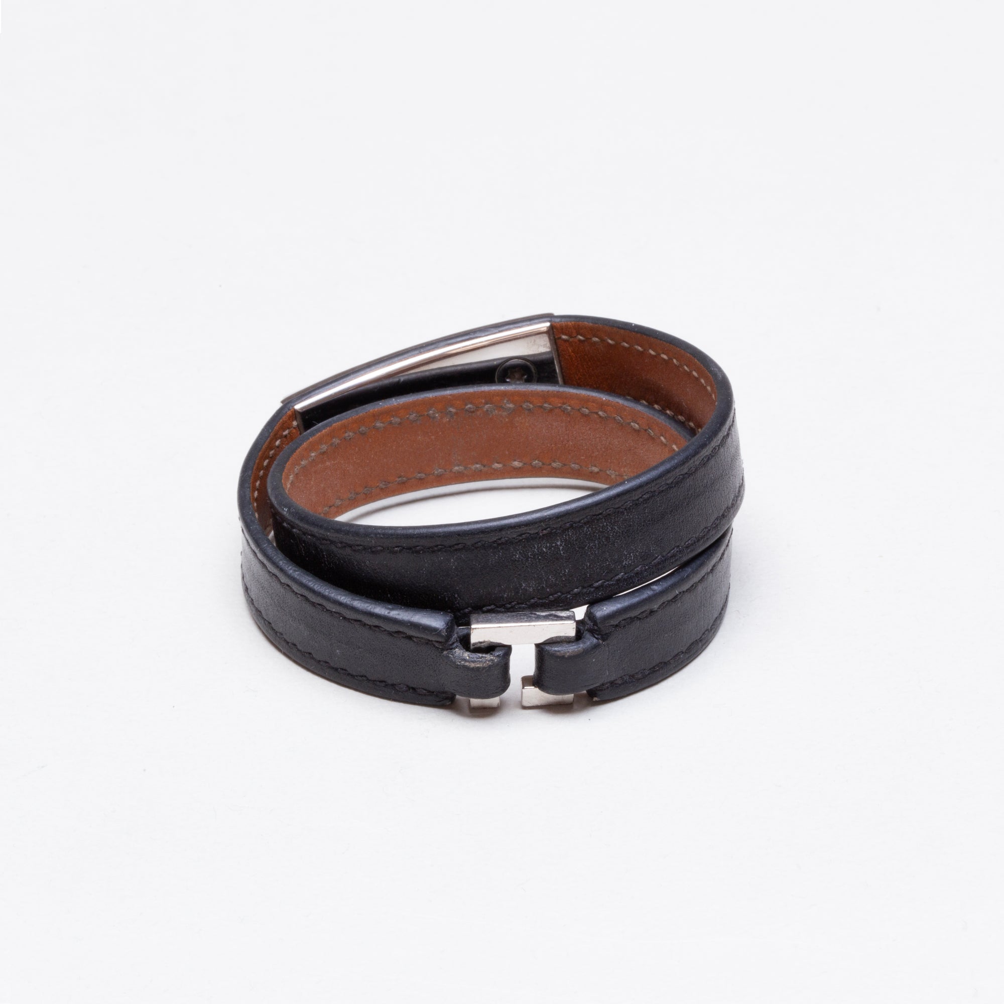 Vintage Hermes Rivale Double Tour Bracelet Black