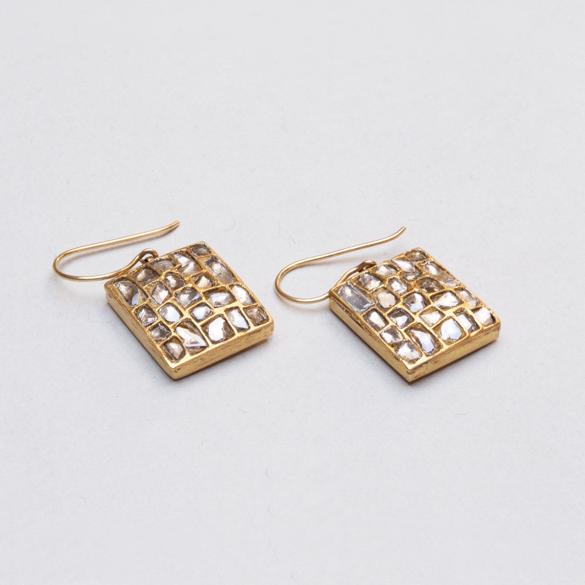 Yellow Gold Drop Earrings with Rough Diamond