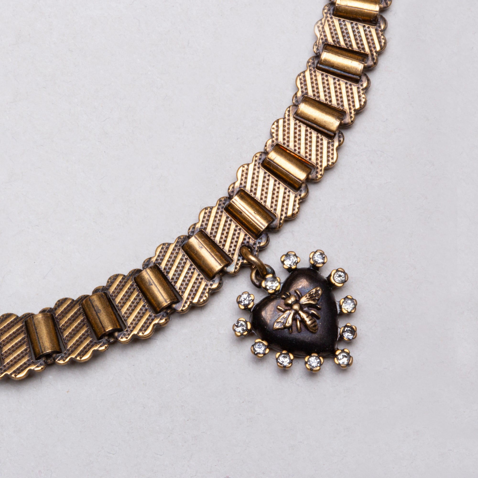 Vintage Dior Heart Choker Necklace in Aged Gold.