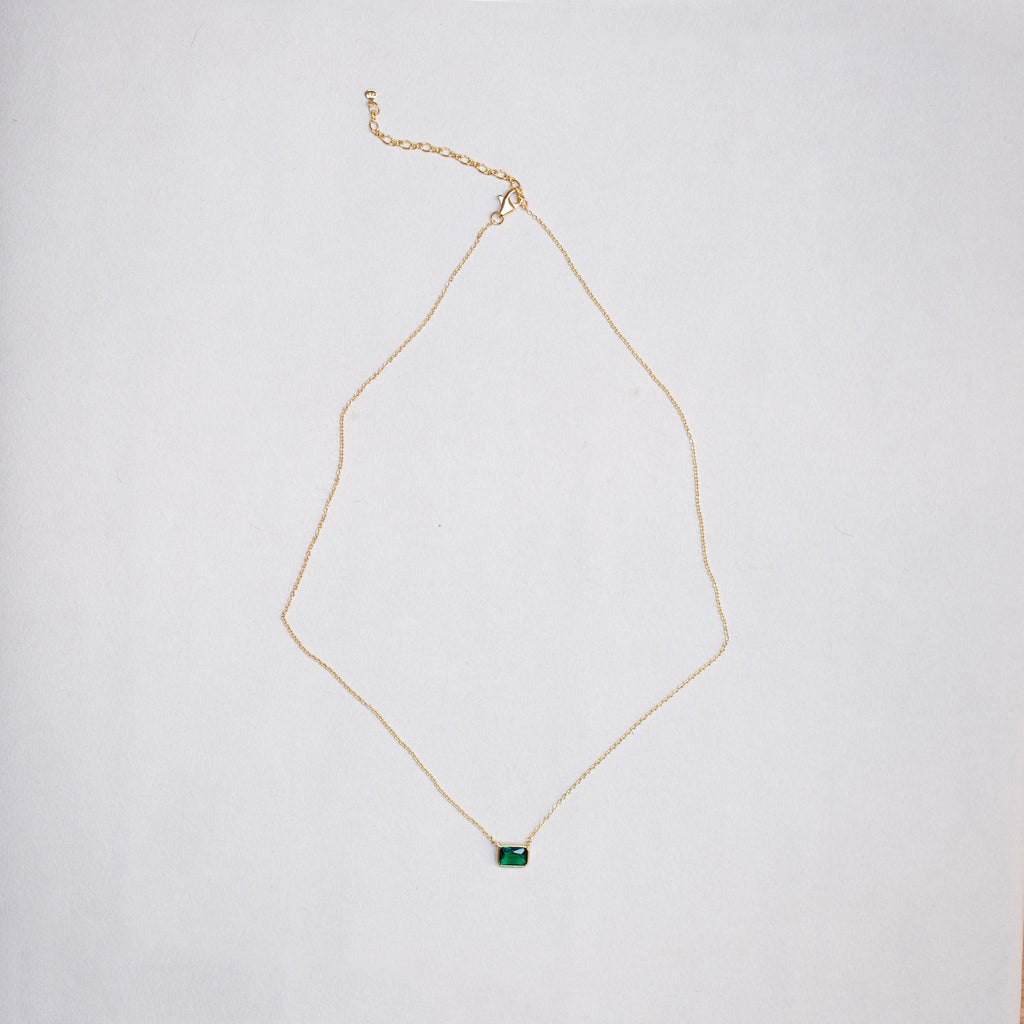 Gold-plated Necklace with Emerald Pendant
