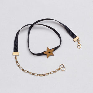 Vintage Christian Dior Black Grosgrain Ribbon Star Choker Necklace