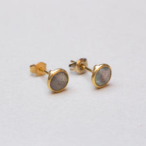 Vintage Gold Stud Earrings with Labradorite