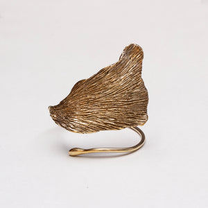 Vintage Gold-plated Sterling Silver Ginkgo Cuff Bracelet Bangle