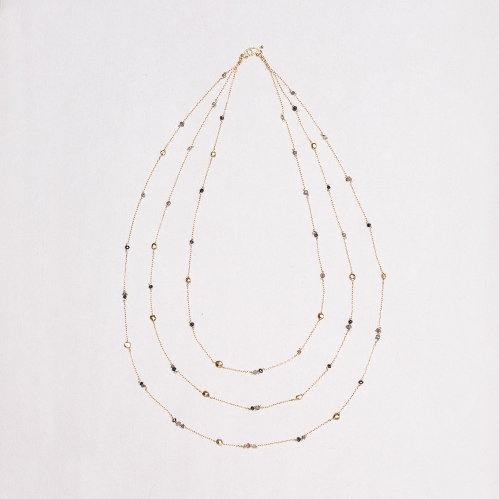 Vintage Triple-Strand Gold Necklace with Beads