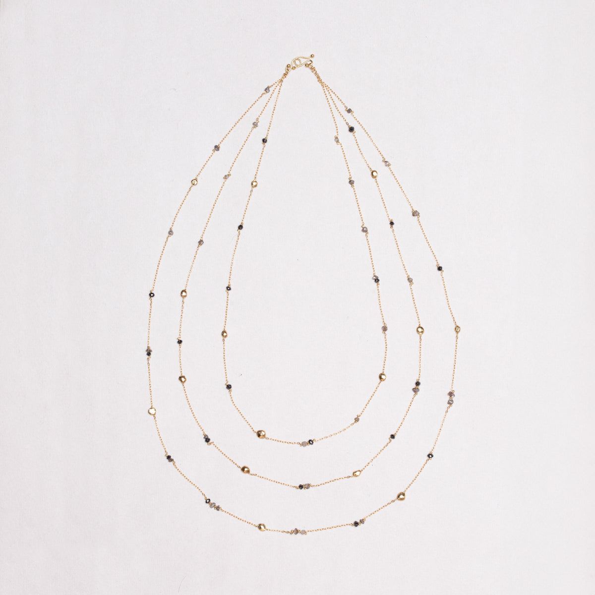 Vintage Triple-Strand Gold Necklace with Beads