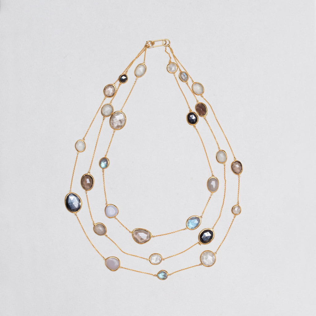 Vintage Pippa Small Triple-Strand Gold Necklace with Gemstones
