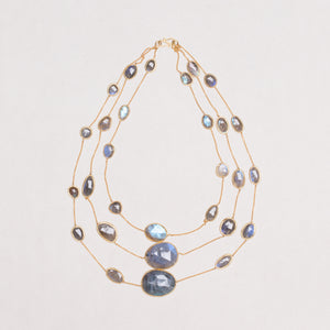 Vintage Pippa Small Triple-Strand Gold Necklace with Labradorite