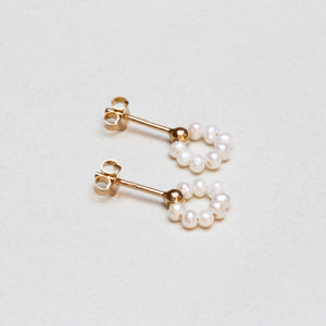 Gold-plated Flower Stud Earrings with Fresh Water Pearls