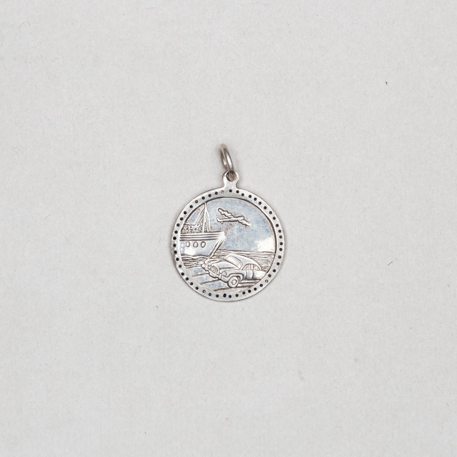 Vintage Silver St. Christopher Charm Pendant with Sapphires #9