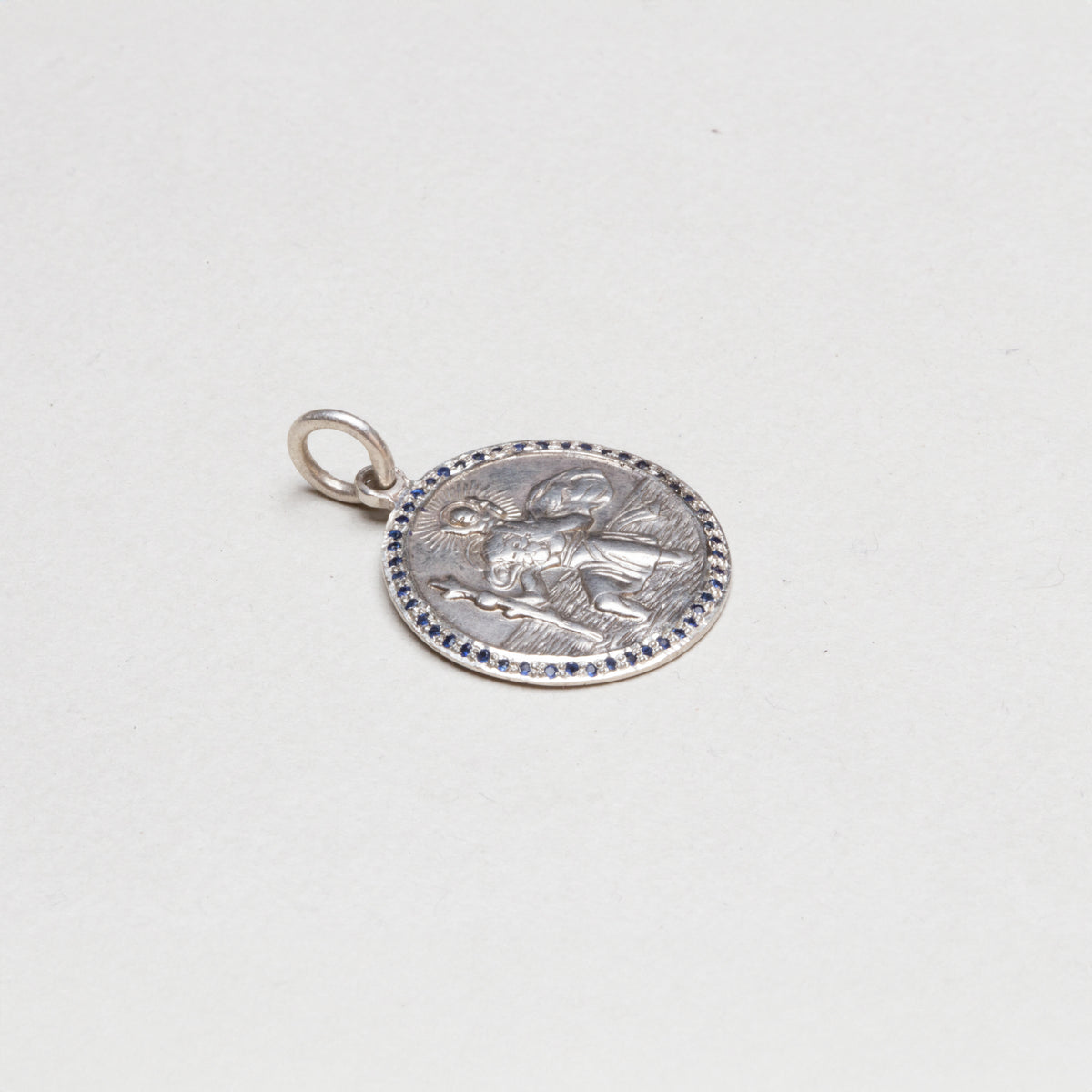 Vintage Silver St. Christopher Charm Pendant with Sapphires #9