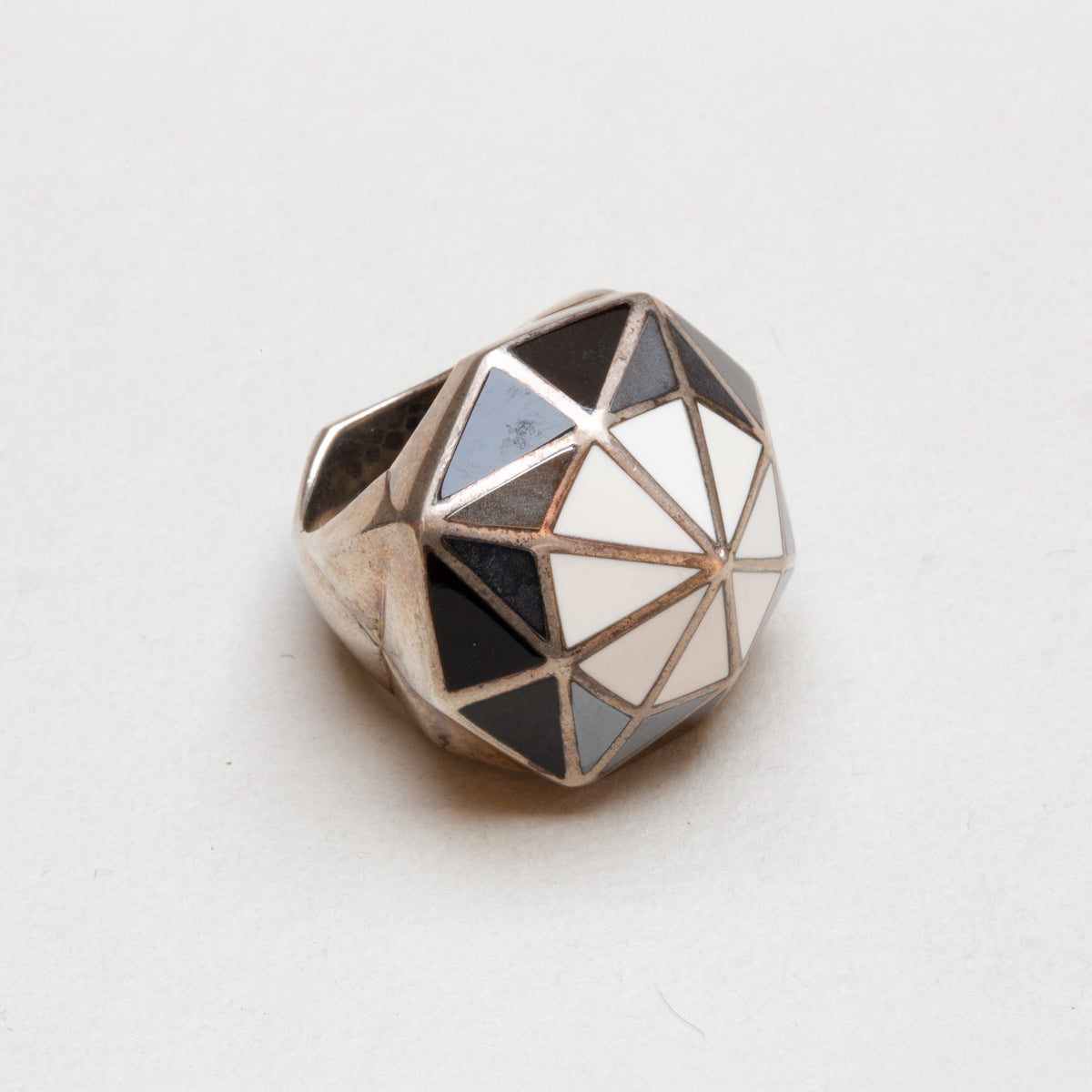 Vintage Sterling Silver Geometric Enamel Ring