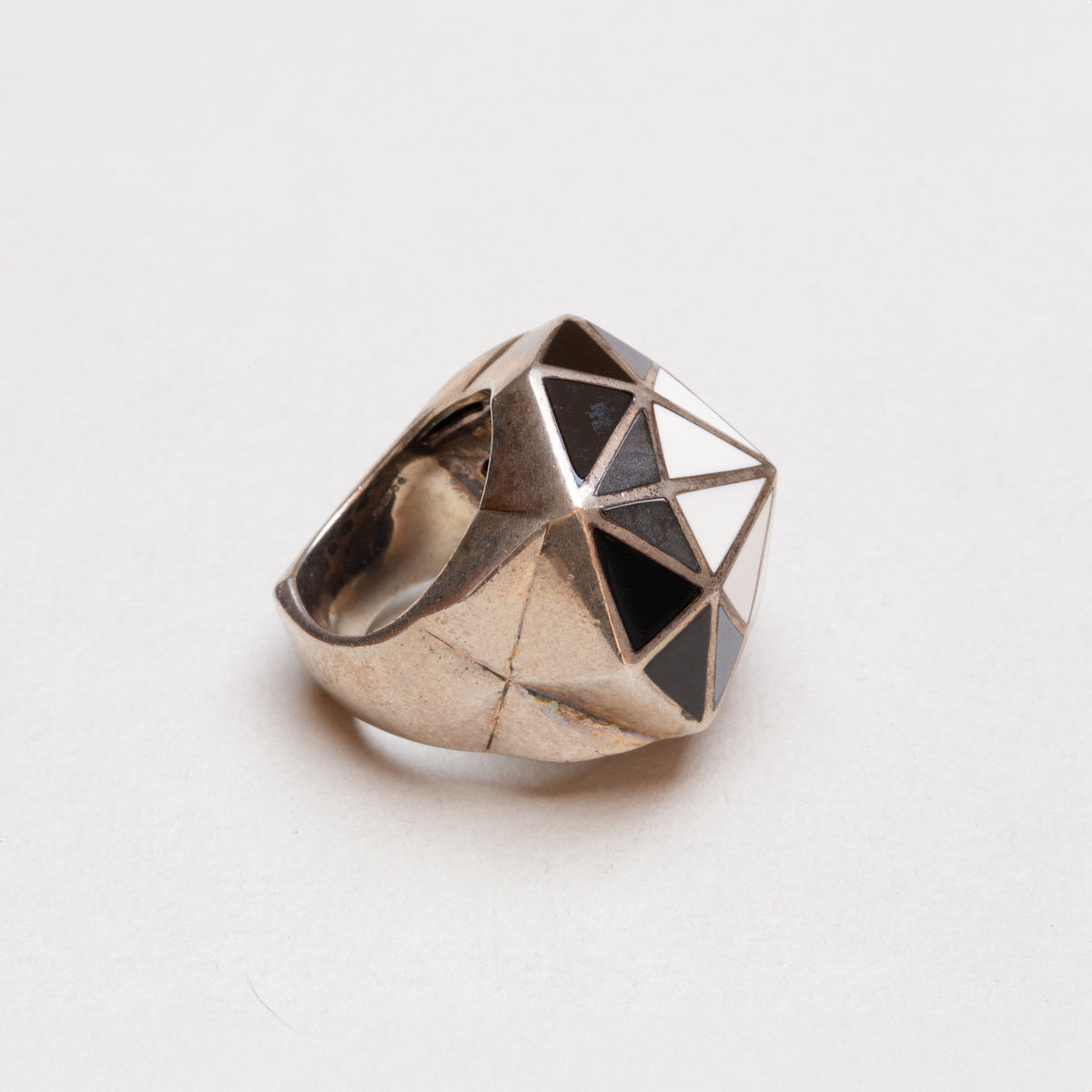 Vintage Sterling Silver Geometric Enamel Ring