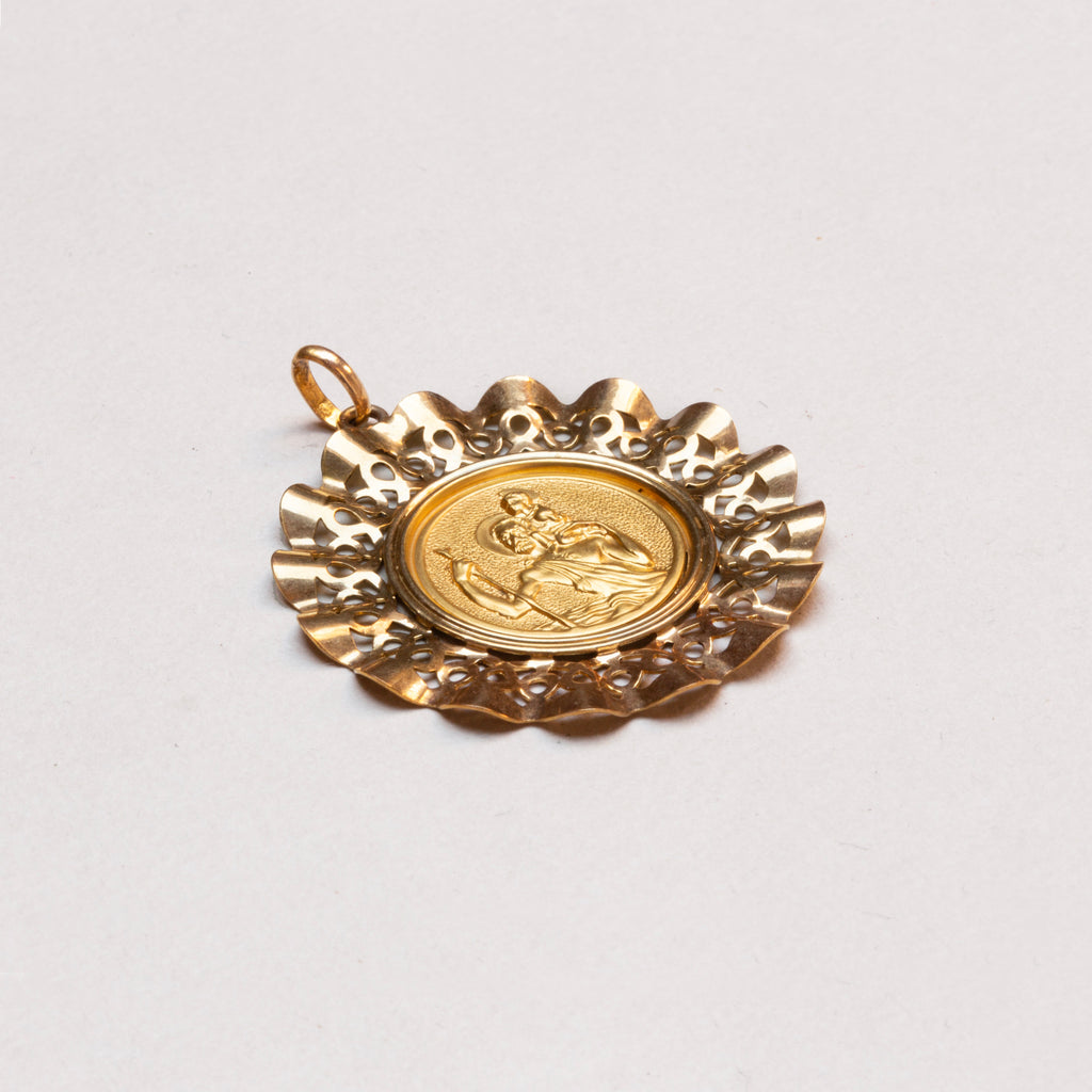 Vintage 9ct Gold Large St. Christopher Charm Pendant