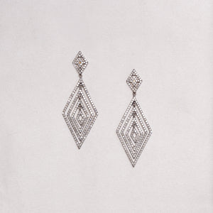 Geometric Diamond Drop Earrings in Silver