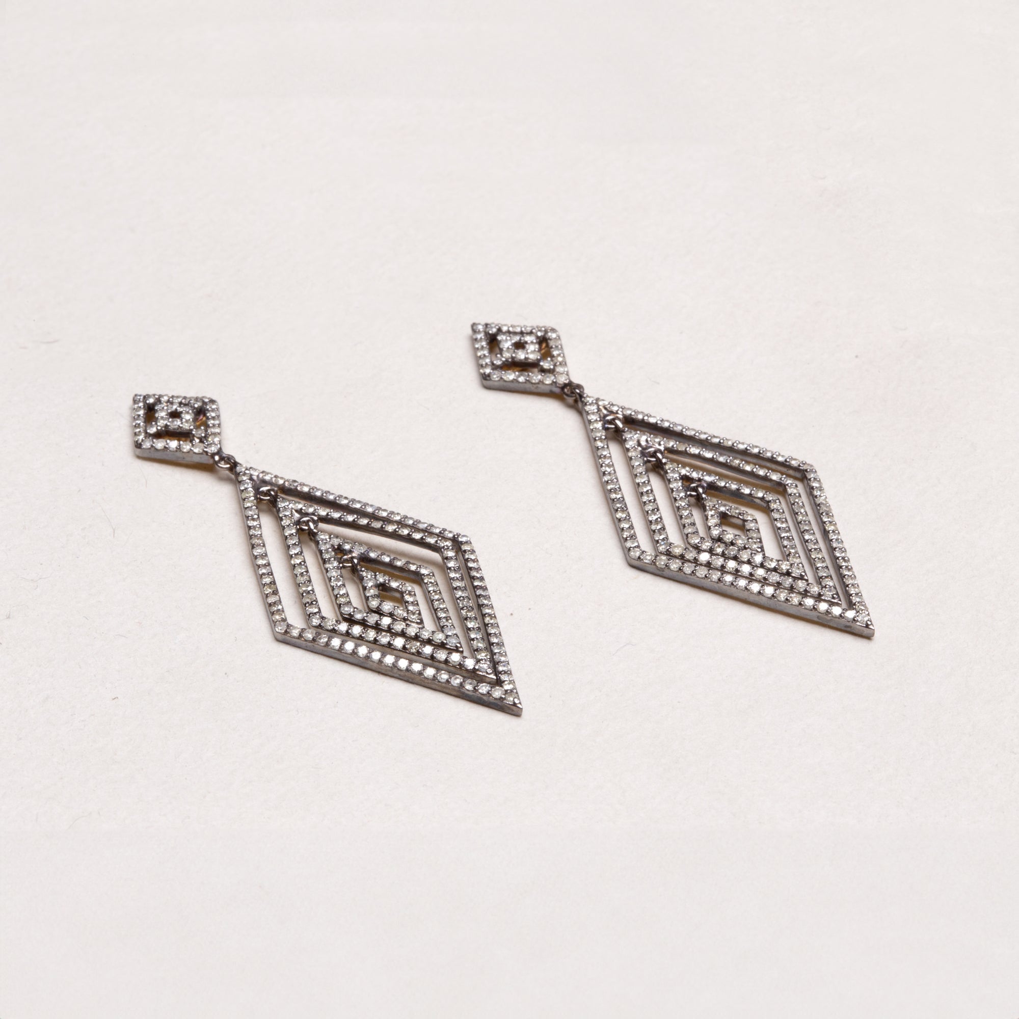 Geometric Diamond Drop Earrings in Silver