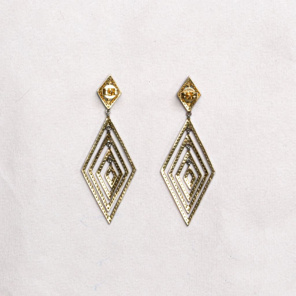 Geometric Diamond Drop Earrings in Silver