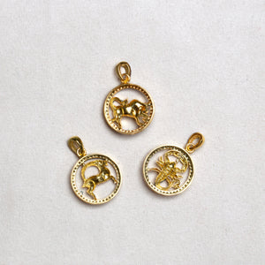 Gold Plated Zodiac Charm Pendant with Diamonds and Oxidised Silver
