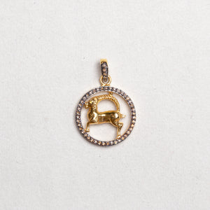 Gold Plated Zodiac Charm Pendant with Diamonds and Oxidised Silver
