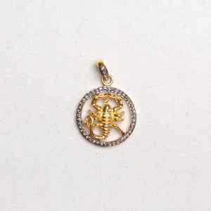 Gold Plated Zodiac Charm Pendant with Diamonds and Oxidised Silver