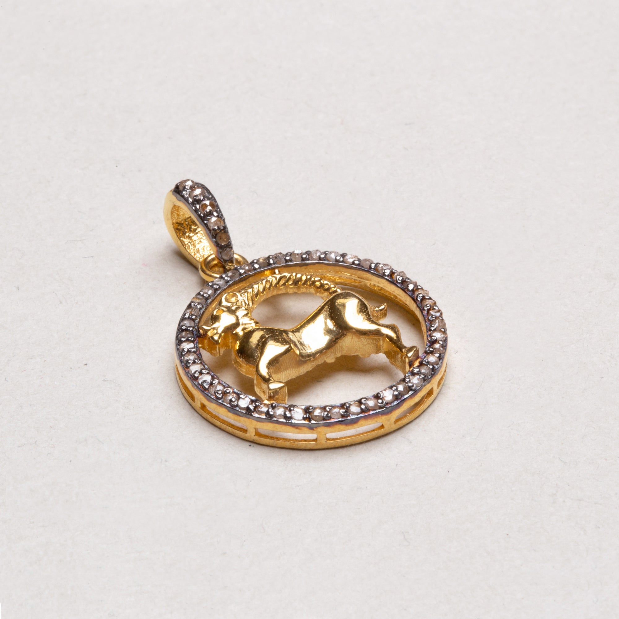 18ct Gold Zodiac Charm Pendant with Diamonds and Oxidised Silver