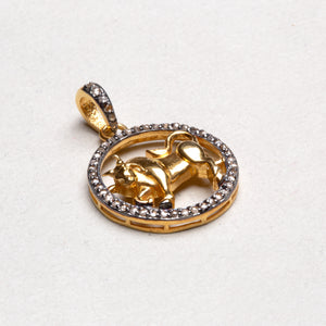 Gold Plated Zodiac Charm Pendant with Diamonds and Oxidised Silver
