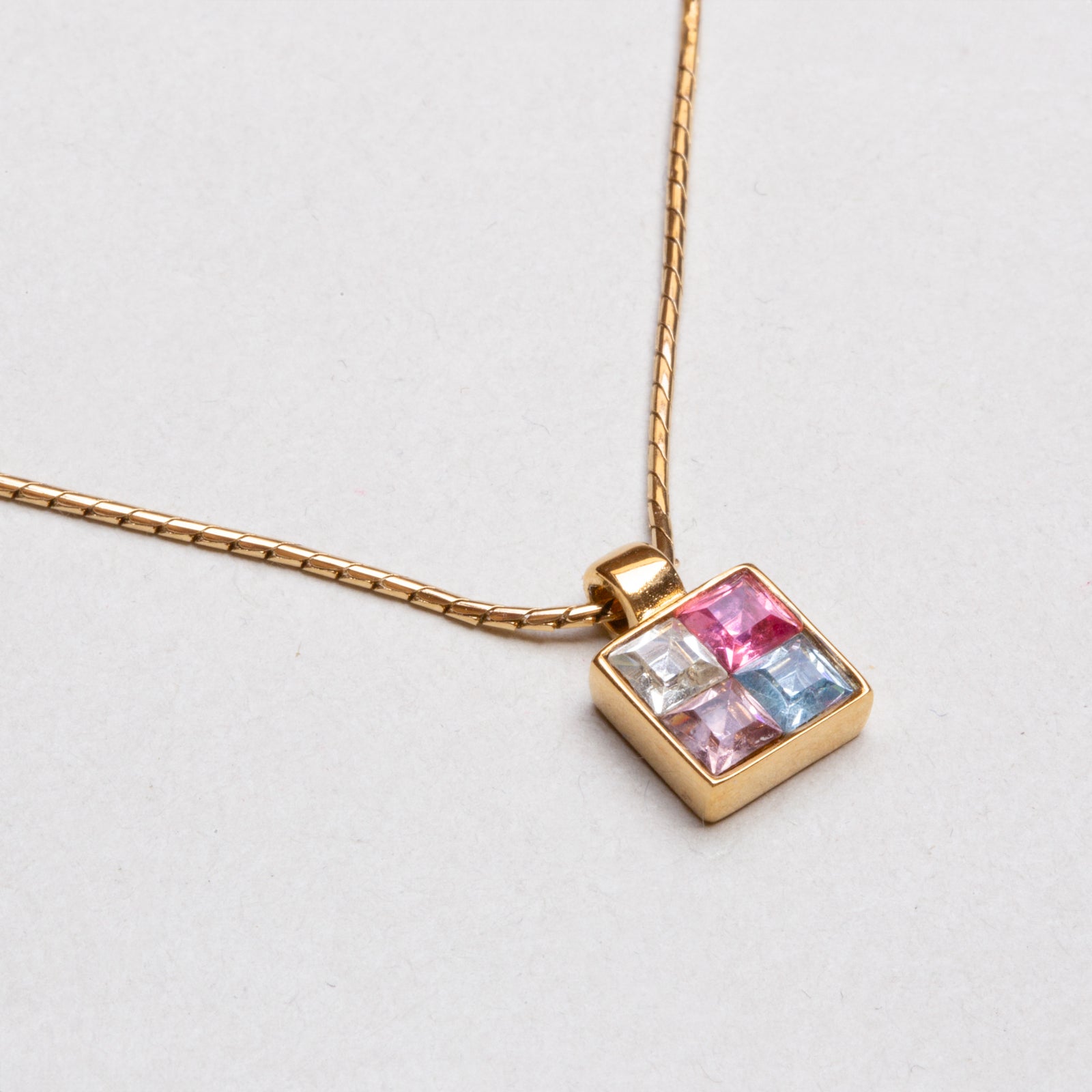 Vintage Givenchy Gold Pendant Necklace with Multicolor Crystal Inlay