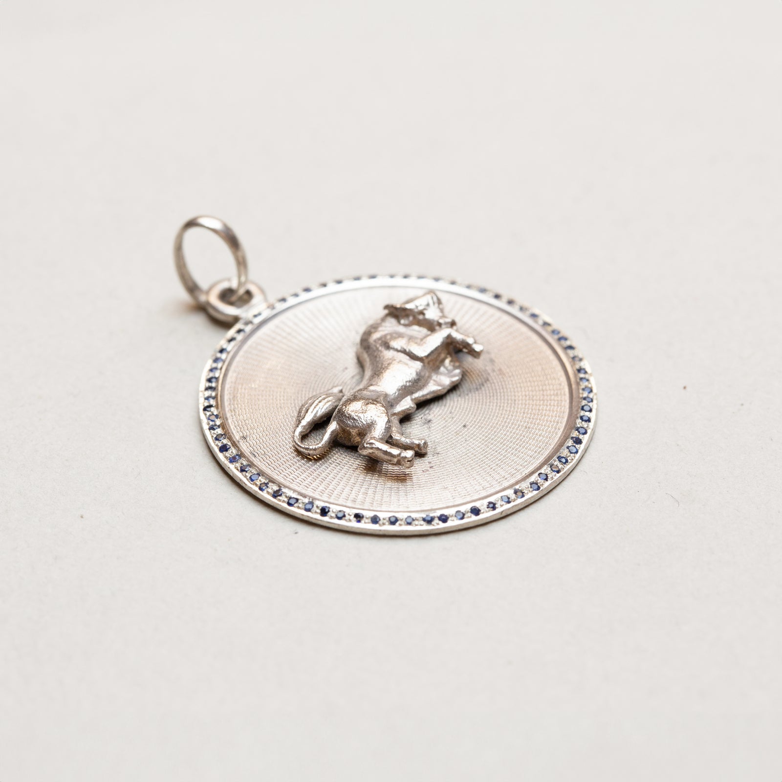 Vintage Sterling Silver Taurus Pendant Charm with Sapphires