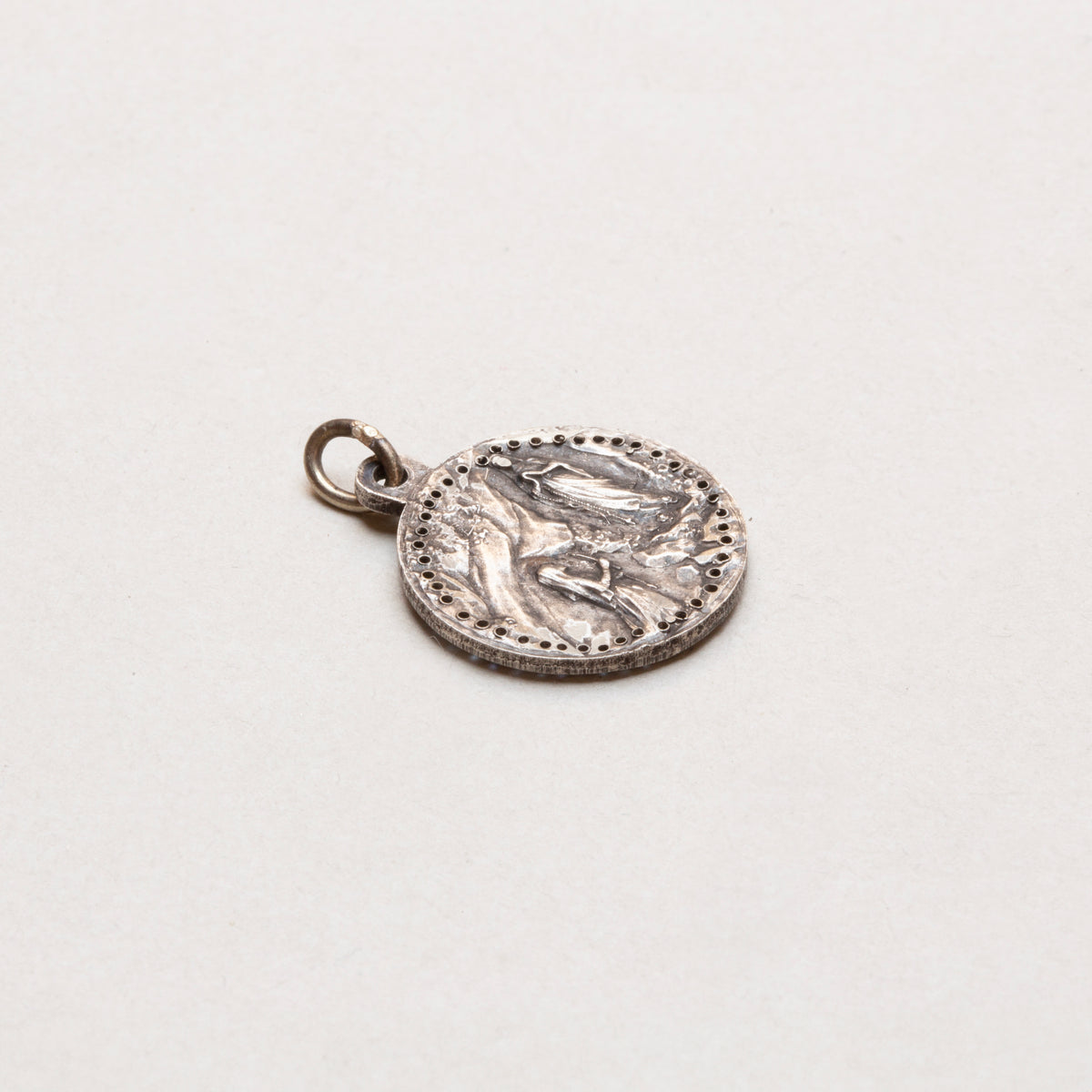 Vintage Sterling Silver Madonna Charm Pendant with Sapphires