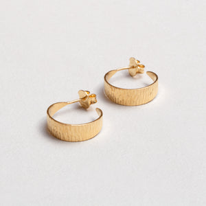 Textured Gold-plated Silver Open Hoop Earrings