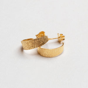 Textured Gold-plated Silver Open Hoop Earrings