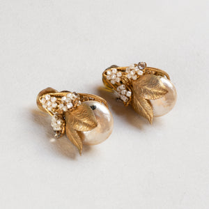 Vintage Gold Clip-on Earrings with Faux Pearls