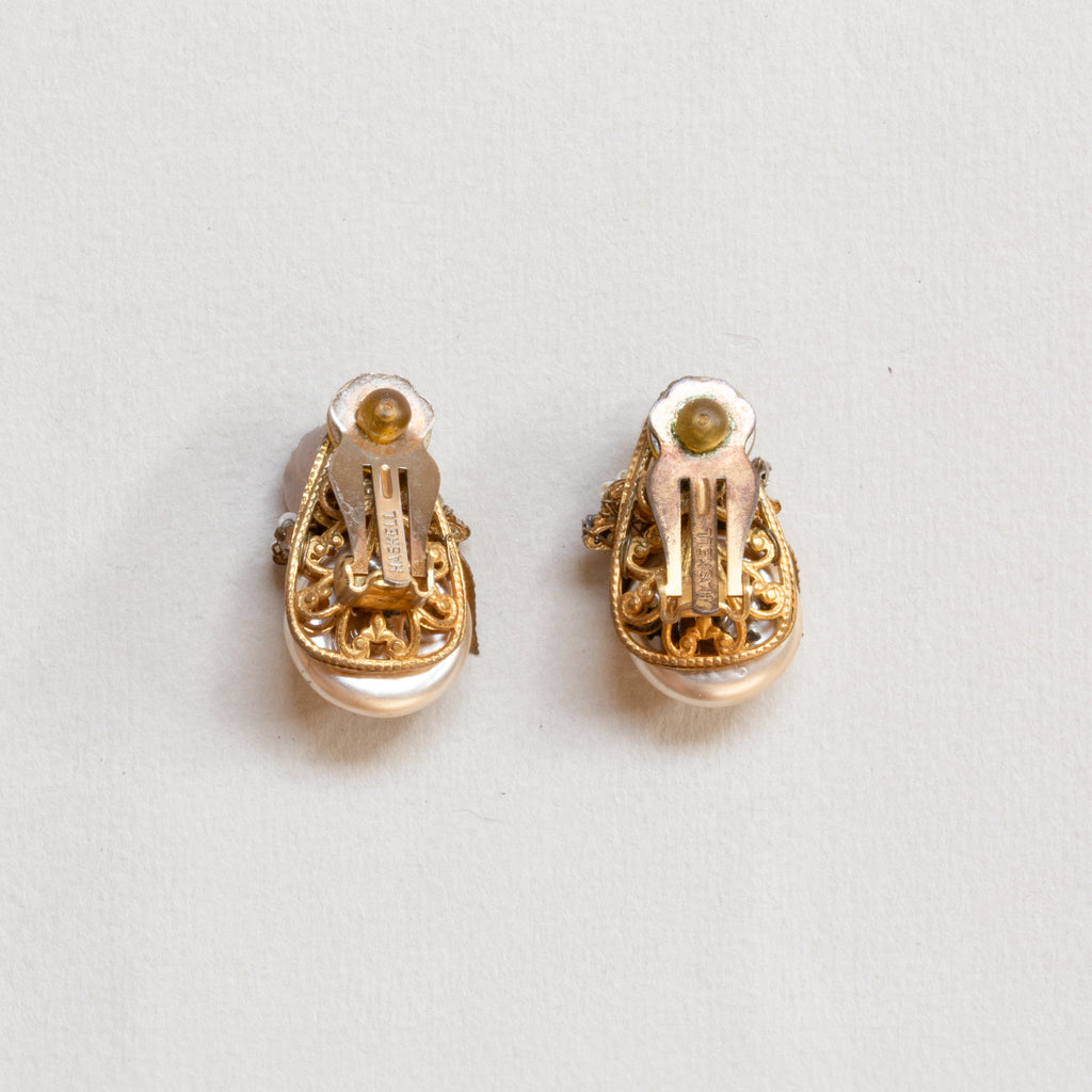 Vintage Gold Clip-on Earrings with Faux Pearls
