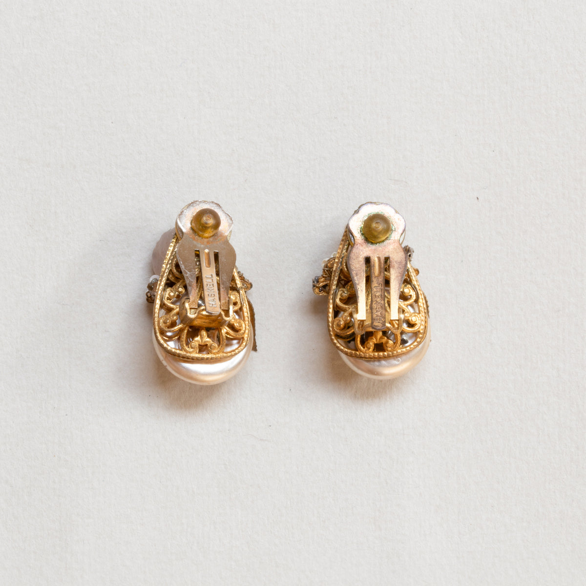 Vintage Gold Clip-on Earrings with Faux Pearls