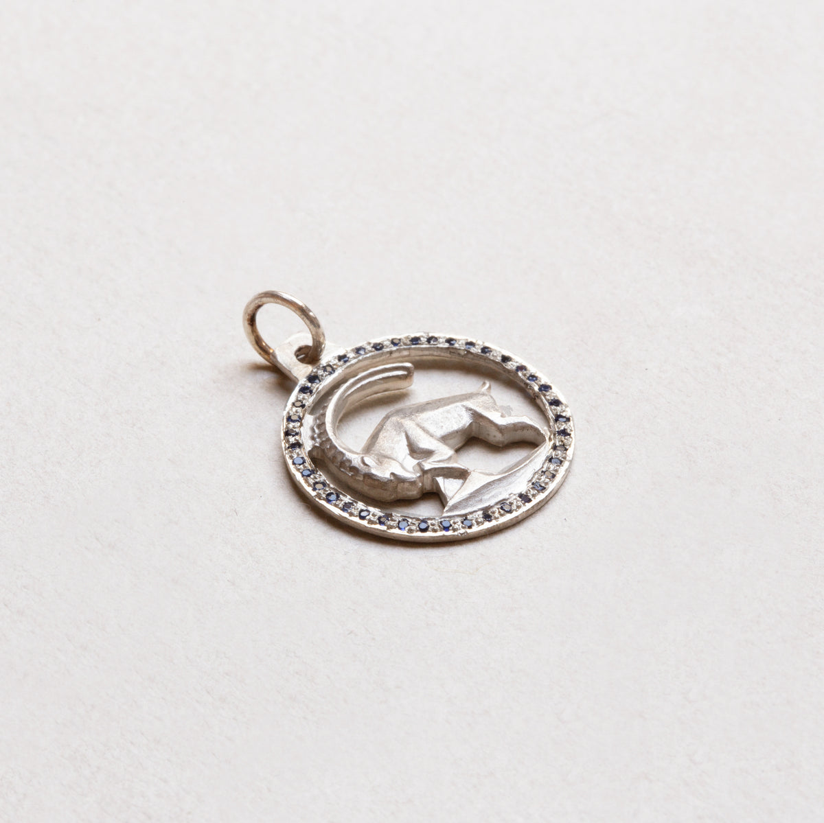 Vintage Sterling Silver Capricorn Pendant Charm with Sapphires