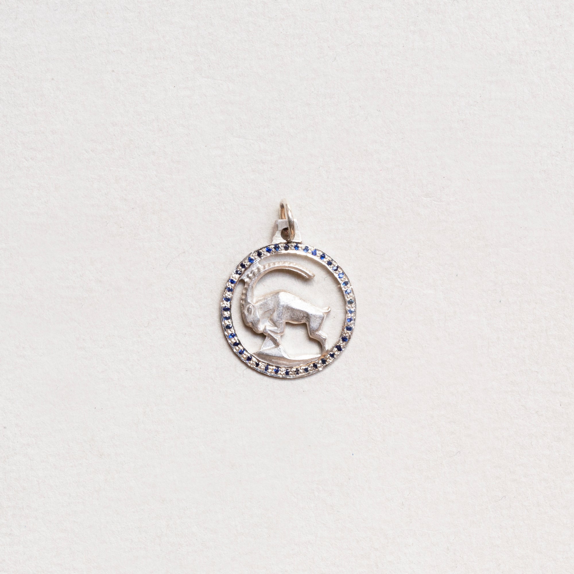 Vintage Sterling Silver Capricorn Pendant Charm with Sapphires