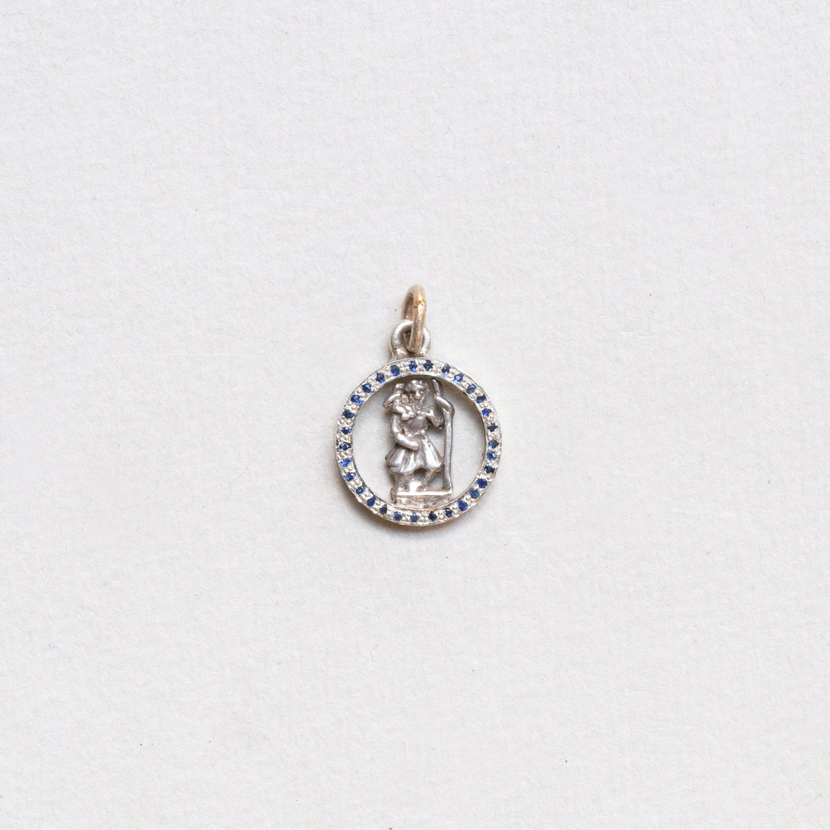 Vintage Sterling Silver St. Christopher Charm Pendant with Sapphires