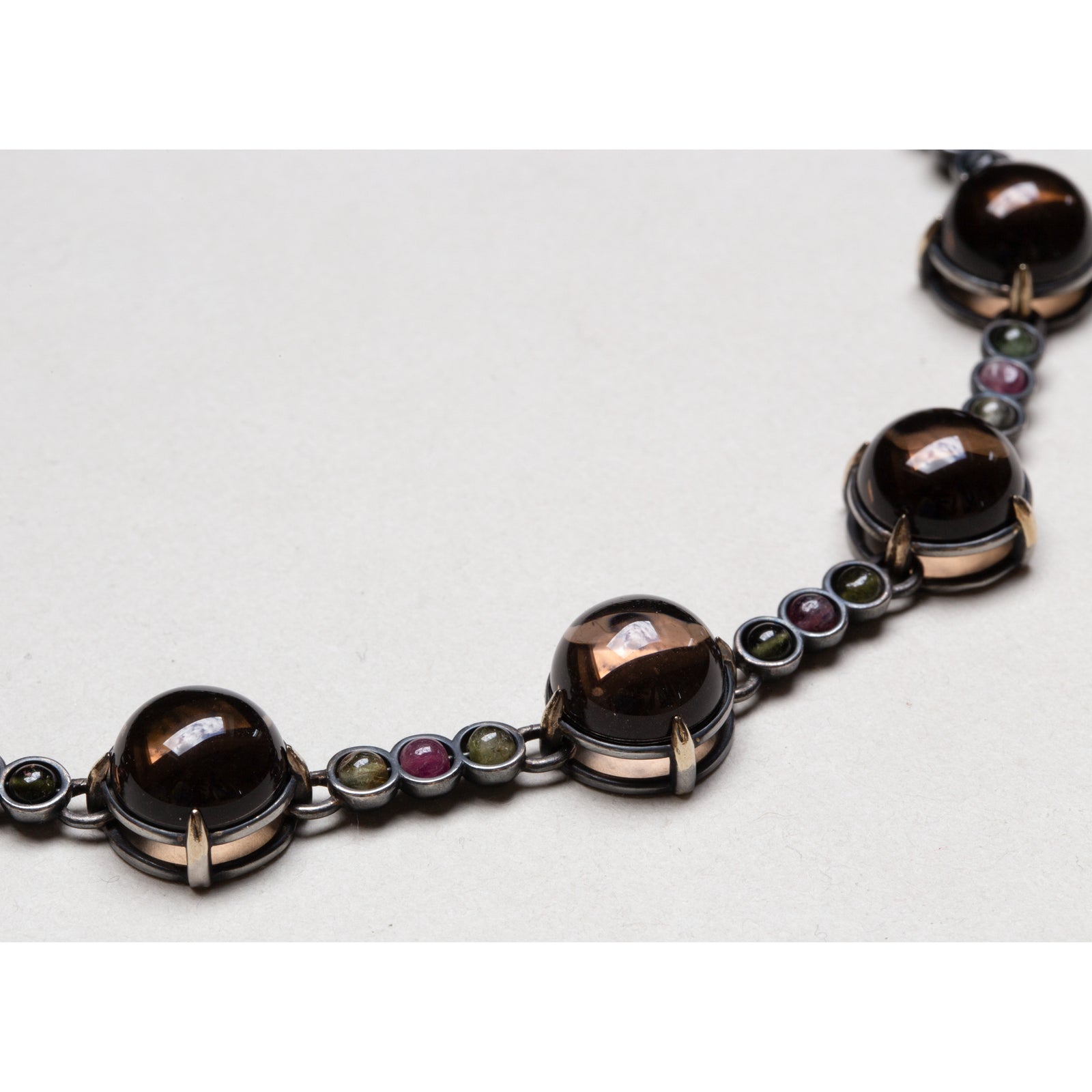 Vintage Bottega Veneta Oxidised Silver Necklace with Smoky Quartz