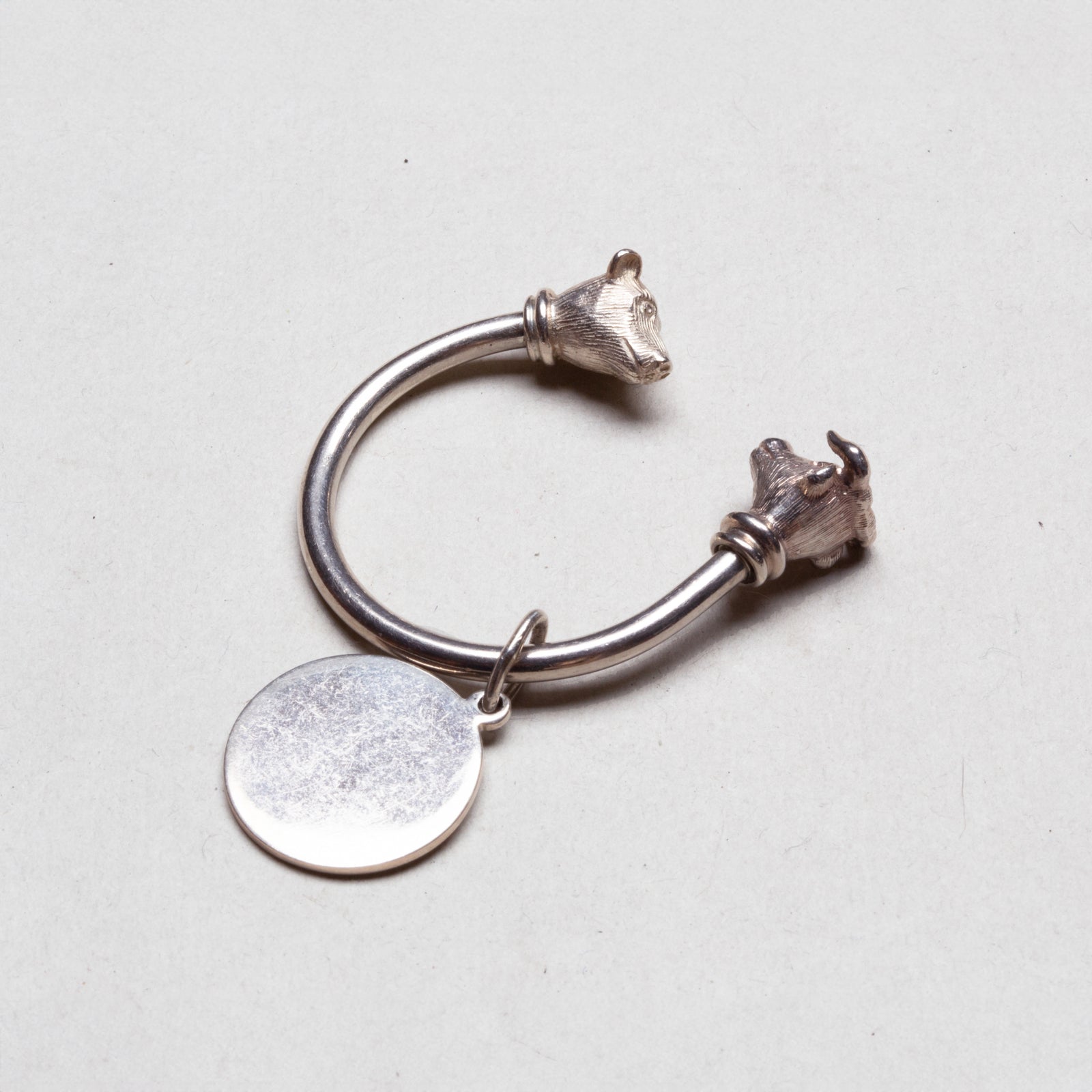Vintage Sterling Silver Bear and Dog Head Key Ring with Tag