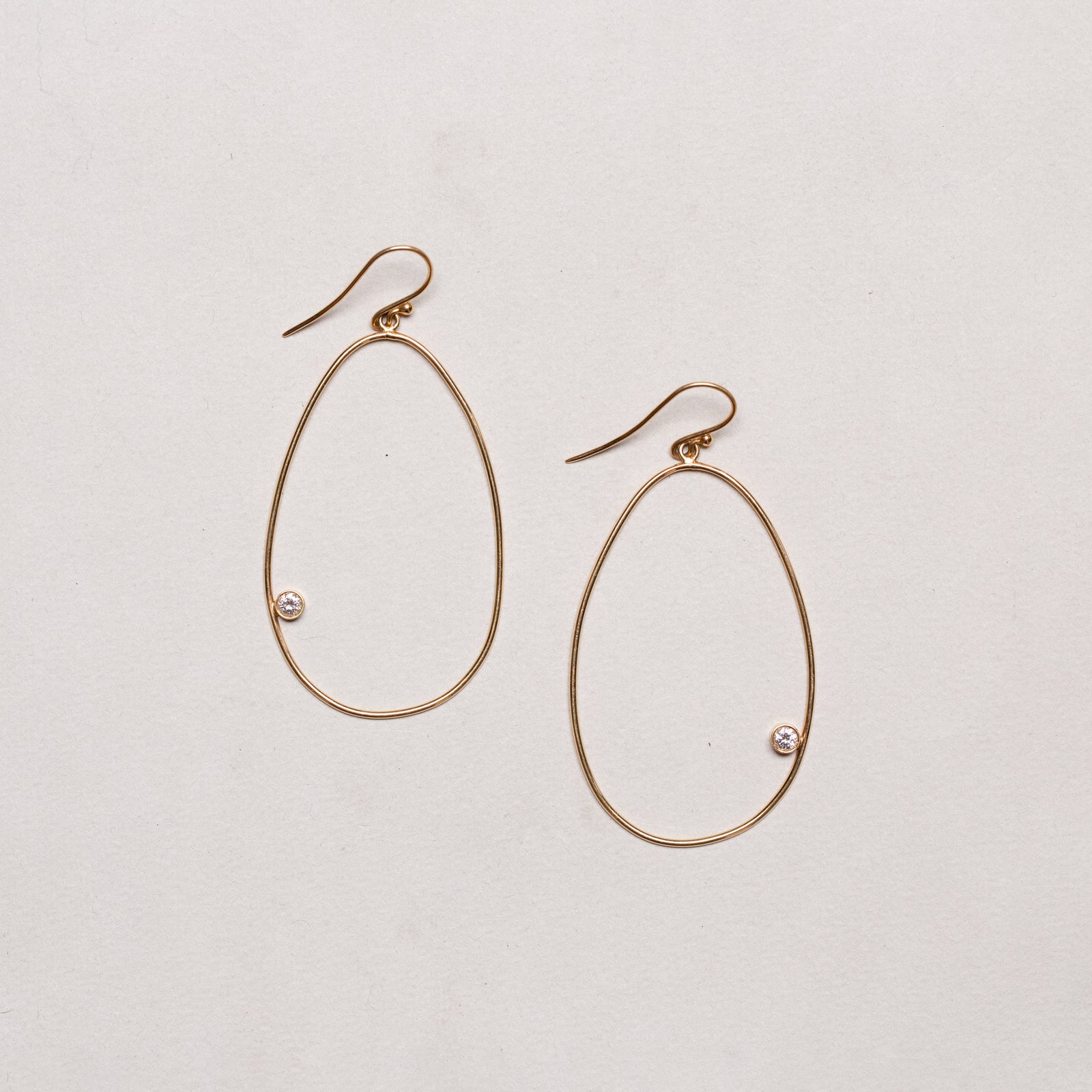 Vintage 18ct Gold Open Teardrop Hoop Earrings with Diamonds